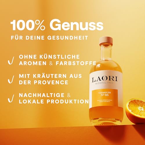 Laori No 05 Vermouth 500ml | Alkoholfreier Weinaperitif mit Wermut & Enzian Kräutern | Perfekt für Cocktails & Longdrinks | 100% Weinbasis, ohne künstliche Aromen & Farbstoffe| Vegan & Zuckerfrei