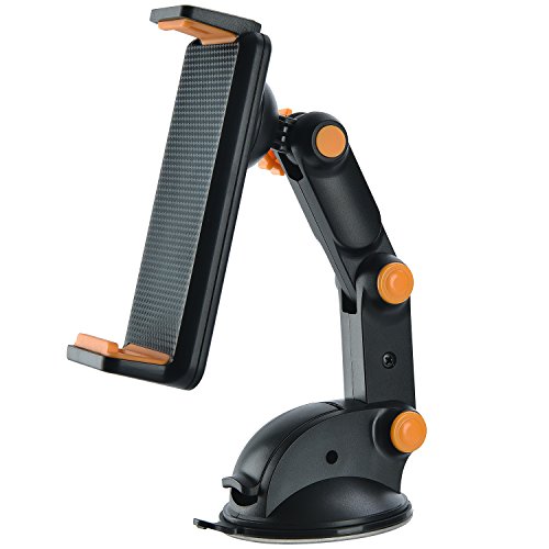 iSmile 車載ホルダー 三軸アーム 角度自在調整可 3.5-10.1インチ対応 吸盤式 ダッシュボード スマホ タブレット スタンド Xperia iPhone iPad iPad mini Nexus Pixel オレンジ