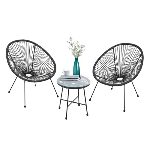 Juskys Balkonmöbel Set Ostana 3-teilig - Tisch & 2 Sessel - stilvolle Sitzgruppe für Balkon, Terrasse & Garten