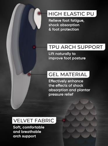 Image of CRUVHEAL Work Orthotic Insoles - Anti Fatigue Medium Arch Support Shoe Insert Men Women - Plantar Fasciitis Flat Feet - Relieve Foot Pain - Work Boot Insoles Standing All Day (M, Graphite)
