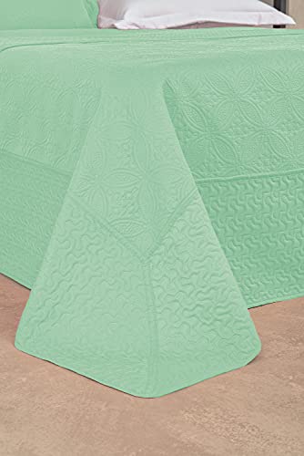 Colcha Bali Cobre Leito Tecido Liso Matelado Dupla Face Casal Queen 03 Peças Menta