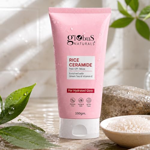 Image of Globus Naturals Glass Skin Glow Rice Ceramide Peel Off Mask 100gm | Korean Glow Face Mask | Hydrating, Brightening & Deep Cleansing | Green Tea & Vitamin E | For Smooth, Radiant & Dewy Skin 100gm
