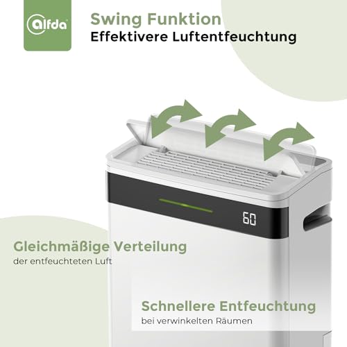 alfda AEF2000W Luftentfeuchter elektrisch mit App-Steuerung - 20 Liter/Tag, Raumentfeuchter bis 40 m², Automatikprogramm, Swing-Funktion, Wäschemodus, 5,5 L Wassertank, Entfeuchter mit Ablaufschlauch – Bild 5