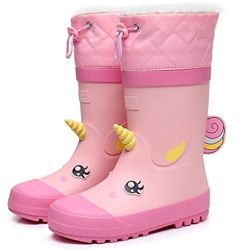 RAINANGEL Kids Rain Boots for Girls and Boys with Fur Lining, Waterproof Warm Winter Rubber Rain and Snow Boots-with Fun Printed & Colors for Toddlers and Kids