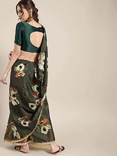 Image of AKHILAM Women's Organza Knit Embellished Saree with Unstitched Blouse Piece (FF0ROMFLO4 Parent)