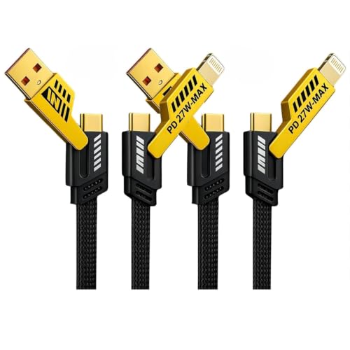 Image of SURAIELEC (Set of 2) 4-in-1 Multi Fast Charging Cable - 3A Nylon Braided 1.5M Cable with Type-C & Micro USB for iPhone, iPad, Samsung, OnePlus, Xiaomi, Oppo, Vivo, Android & Car Charging