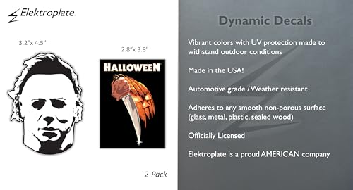 Image of Elektroplate Michael Myers Slasher & Pumpkin Dynamic Car Decal Set of 2 | Officially Licensed Halloween, Weatherproof Automotive Grade Horror Movie Vinyl Sticker for Water Bottle, Laptop & More