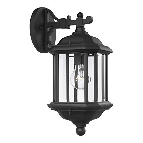 Sea Gull Lighting 84030-12 Kent One-Light Outdoor Wall Lantern with Clear Beveled Glass Panels, Black Finish