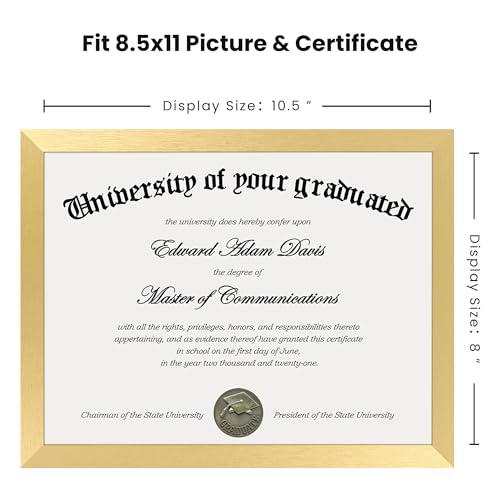Image of upsimples Certificate Frame, 8.5 by 11 Diploma Frames, 1 Pack, Gold | Clear Plexiglass, 8.5x11 Document Degree Frames for Gallery Wall and Tabletop, Graduation Gift