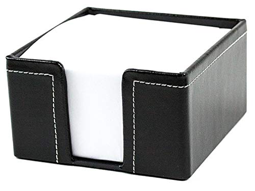 DELMON VARONE - Zettelkasten Cambridge Top Grain Leder schwarz, Zettelbox inkl. 500 Blatt Papier, Notizklotz in Echtleder Box für Schreibtisch & Büro, Ideal zum Notieren von Gedanken, Ideen & Notizen
