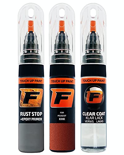 FIRANTO Kit de Pintura de Retoque Coche para Peugeot KHK Rouge Tourmaline, Set de Reparación de Rayones y Arañazos Incluye 15 ml Bolígrafo para Retocar Pintura Coche, Primer y Barniz Cover