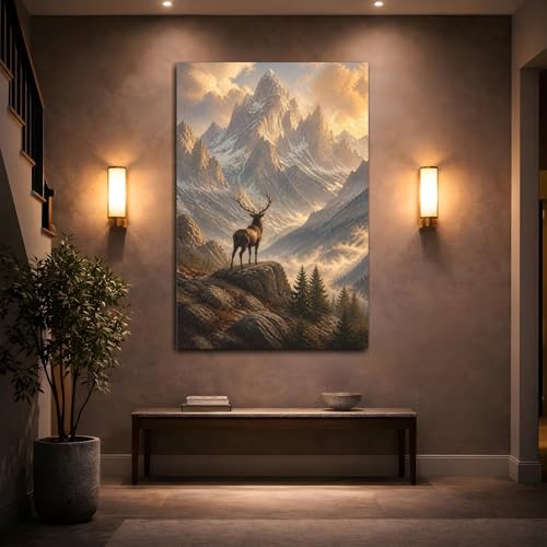 Tableau cerf doré nature pour habiller un mur de salon vide - 2