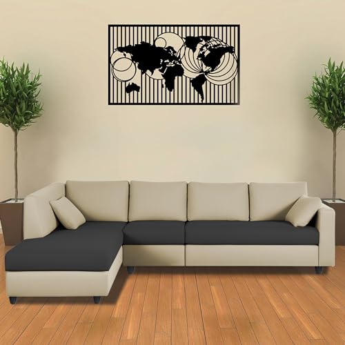 Image of Florian LHS 6 Seater L Shape Sofa Set for Living Room (Cream Black Fabric) Premium Fabric Sofa