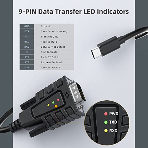 Image of DriverGenius SerialEdgeX USB-C to Serial RS232 Cable, 3-LED (1-Pack) | Full-Pin RS232 Connectivity with Signal Support For Device Setup, Legacy Hardware Applications & Serial Communication Tasks