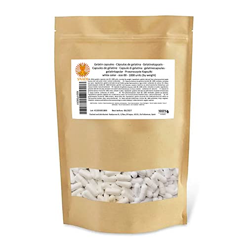 Gélules vides en gélatine - Taille"00" - 1000 pièces Gélules blanche emballées dans des sachets 100% biodégradables Cover