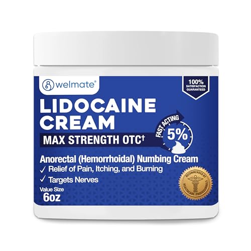 WELMATE 5% Lidocaine Cream for Hemorrhoids, 6 oz Jar – Fast-Acting Lidocaine Numbing Cream & Topical Analgesic Cream for Anorectal Itch Relief