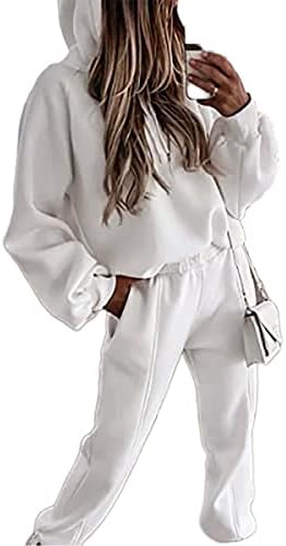 KYLASIEN Women Long Sleeve Fleece Lined Tracksuit 2022 Fall Casual Hood Sweatshirt Jogger Pant 2 Piece Outfit Oversized Workout Athletic Loungewear Sets