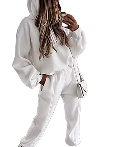 Kylasien Women Long Sleeve Fleece Lined Tracksuit 2022 Fall Casual Hood Sweatshirt Jogger Pant 2 Piece Outfit Oversized Workout Athletic Loungewear Sets #TOP7