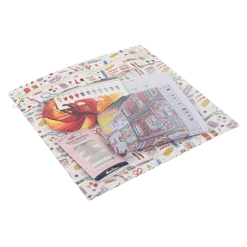 Borsa portaoggetti pratica - Tessuto di cotone Haby Notions con cerniera e tasca frontale trasparente per ricamo posteriore per grafici e accessori 1 x 30 x 29.5 cm