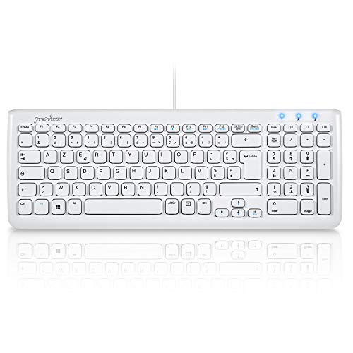 perixx PERIBOARD-208W, Clavier Compact Chiclet Filaire - Touches multimédia, AZERTY Français, Blanc