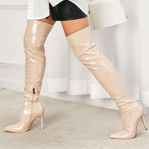 Bottes pointues genou en cuir laqué doux, l'excellence du style - 3