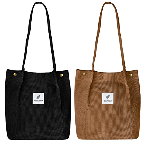 Ayieyill Bolsa feminina de veludo cotelê de lona com cordão de ombro com bolso interno, Marrom, Large