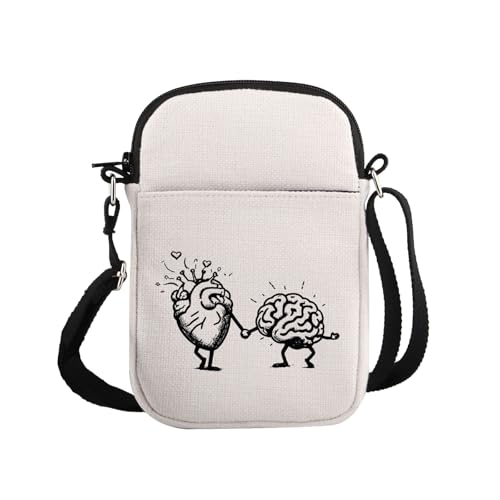 Bolsa cruzada para salud mental, un accesorio único con diseño de corazón y cerebro de viaje