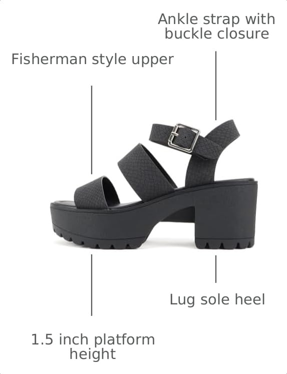 Image of Soda ACCOUNT ~ Women Open Toe Two Bands Lug sole Fashion Block Heel Sandals with Adjustable Ankle Strap