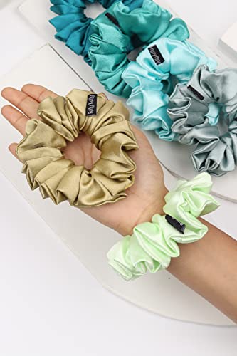 Image of Premium Satin Scrunchies for Women | Hair Bands, Ponytail Holders & Rubber Bands | Large, Fluffy, No-Damage Hair Ties | Girls Hair Accessories | Large Size | Pack of 6