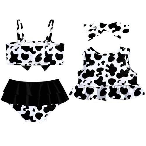 Toddler Girl Swimsuit 3t Bowknot Black and White Cow Swimsuit Toddler Girl 3t 3pcs Bathing Suit for Baby Swimsuit Girls 2 3 Years Old Sleeveless Kids Bikini Sets Outfits for Little Girls Bikini Sets