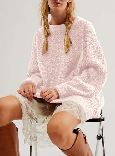 Image of Beaully Women's Oversized Crewneck Sweaters | Oversized style, Tunic sweater, Fuzzy knit, Soft knit, Loose fit, Drop shoulder