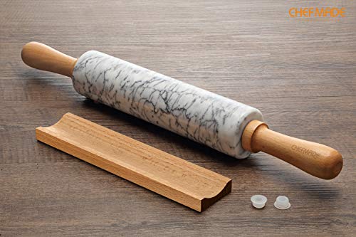 Chefmade 18-Inch Marble Rolling Pin With Wooden Handles And Cradle, Non-Stick (Gray And White) #TOP5