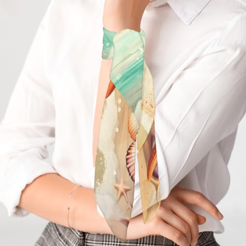 Square Head Scarf Wave Starfish Beach Bandana Silk Feel Like Hair Wrap Shawl Lightweight Scarves Fashion Accessories for Women Girls4