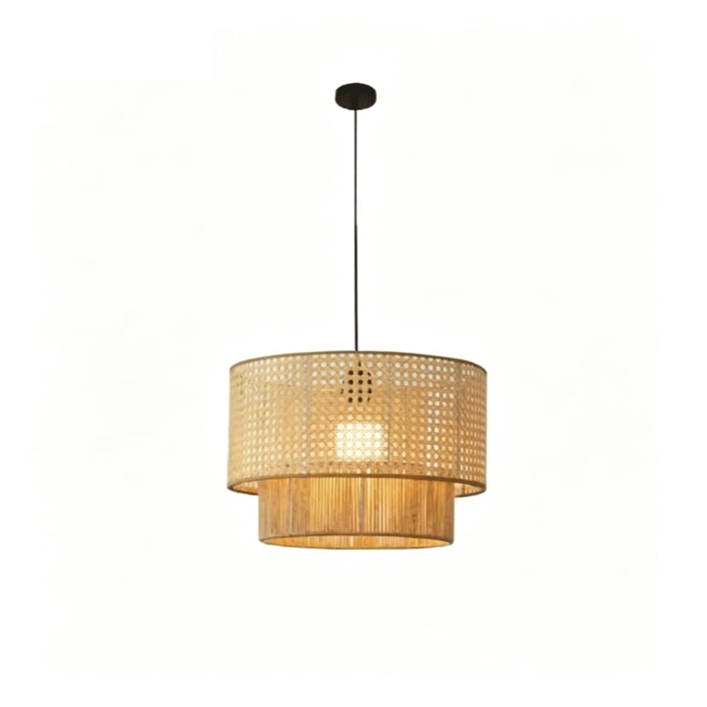 Chungyang Multicolor Boho Style Bamboo Rattan Pendant Light E27 Screw Hand-Woven Lighting Fixture For Bedroom Living Room Wabi-Sabi Style Natural Materials Lampshade Pendant Light With Adjustable Suspension Line