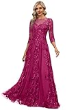 WBLLC Mother of The Bride Dresses for Women A-line Chiffon Formal Evening Party Gowns with Sequins,Fuschia 8