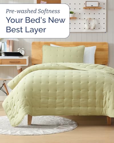 Image of Quilts Twin Size - Bedspread for Twin Size - Lightweight Comforter Set - Quilt Bedding Set for All-Seasons - Ultra Soft, Breathable & Comfy - Summer Coverlet with 1 Pillow Sham - 68 inch x 86 inch, Sage Green