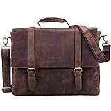 Retro Aktentasche - ideal für große DIN A4 Ordner mit 8 cm Rücken geeignet | beliebt als 15,6 Zoll Notebooktasche, Bürotasche, oder Arbeitstasche für Geschäftsreisen | auch als Lehrertasche oder Leder Schultasche eine hervorragende Wahl