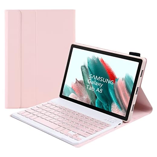 FIABANO Capa fólio com teclado para Samsung Galaxy Tab A8 10,5 polegadas (2021) [SM-X200/SM-X205], capa protetora de couro sintético, teclado Bluetooth sem fio