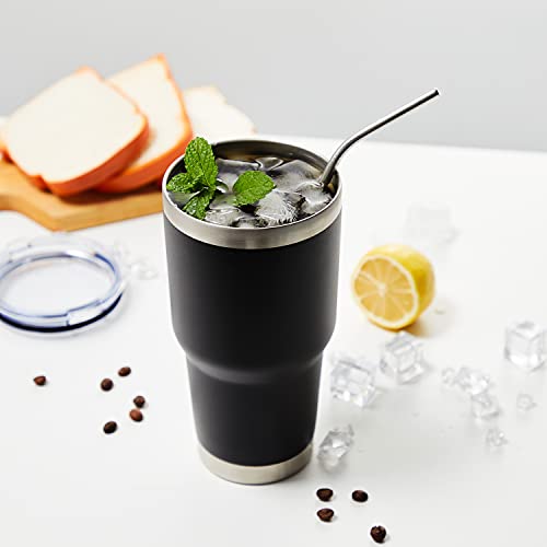 Meway 30Oz Insulated Tumbler With Lids And Straws,Stainless Steel Double Vacuum Coffee Tumbler Cup, Brush, Durable Powder Coated Coffee Cup For Cold & Hot Drinks(Black,8 Pack) #TOP4