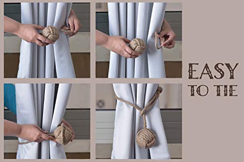 RII Beautiful Curtain Tiebacks, Natural Soft Jute Curtain Rope Pullback, Handmade Rustic Decorative Curtain Holdbacks, Hand Braided Modern Drapery Tiebacks (2 Pair) - Image 4