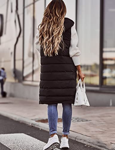 Creaion Women's Long Down Outerwear Vests Lightweight Full Zip Up Hooded Fall Outfits Coats Jacket #TOP4