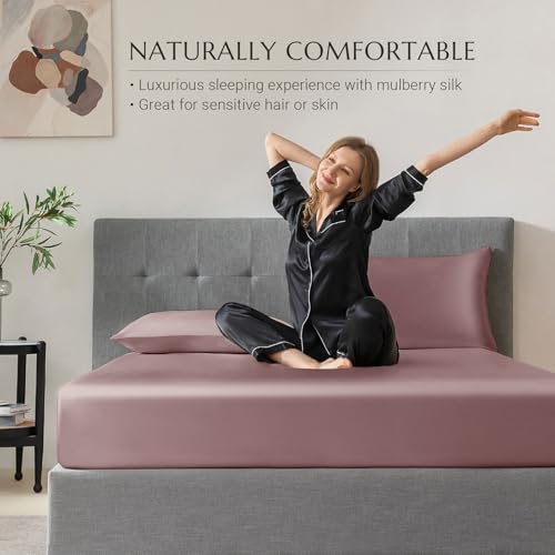 THXSILK 100% Mulberry Silk Fitted Sheet Set, 7A+ Silk 3 Pieces Bed Sheets, Breathable, Smooth, 16 Inch Deep Pocket Fitted Sheet, 2 Pillowcases - Purple, Full - Image 6