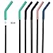 Senneny Set of 5 Stainless Steel Straws with Silicone Flex Tips Elbows Cover, 2 Cleaning Brushes and 1 Portable Bag Included (Black)- 8mm diameter