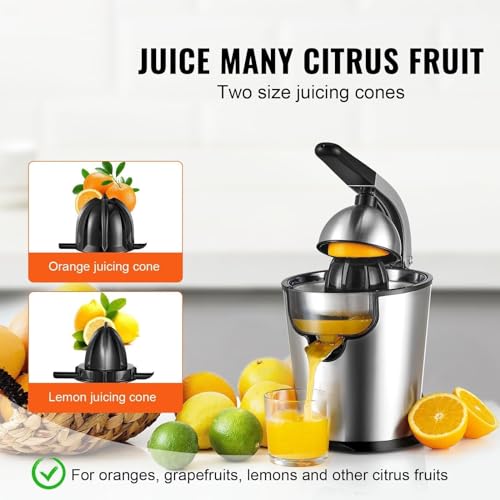 Generisch 300W Elektrischer Zitrussafter mit 2 Zischen, Edelstahl Orangensafter für Zitronen Limetten Grapefruits, sicherer Überhitzungsschutz, leicht sauber, Soft Grip Griff