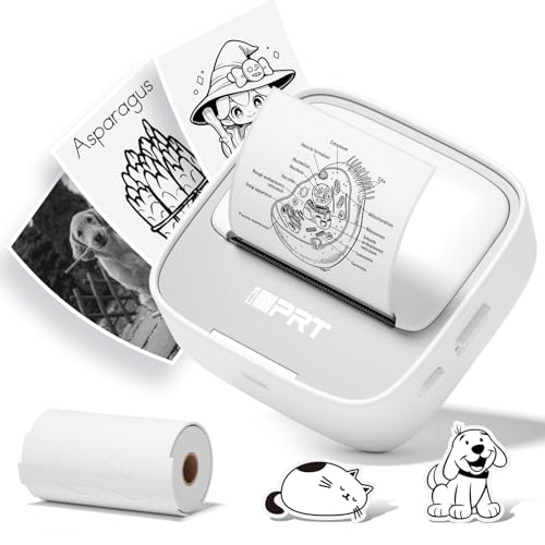 PRT Mini Sticker Printer, Portable Thermal Printer with 1 Roll Sticker Paper, Inkless Sticker Maker, Bluetooth Label Printer for Study Notes,Lists,Pictures,DIY Creations Printers for Home Use, Grey