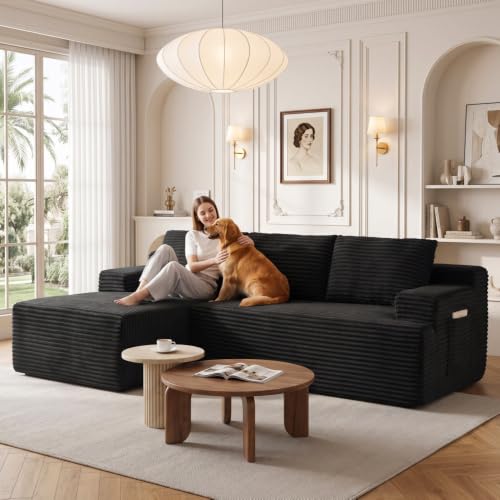 Image of 96 inch Sectional Couches for Living Room Cloud Couch Sofa with L-Shape Upholstered Boneless Couchs Modern Modular Sectional Couch with Chaise
