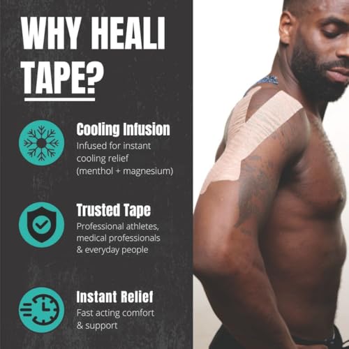 Image of Heali Kinesiology Tape 3 Pack, Magnesium & Menthol Infused, Elastic Sports Tape, Shoulder, Knee, Elbow, Ankle, Waterproof, Latex Free, Muscle Recovery, K Tape, Black Zebra
