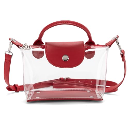 Y&R Direct Clear Bag Purse for Stadium Approved Transparent Crossbody Purse Handbags for Concerts Sports Events (Red)