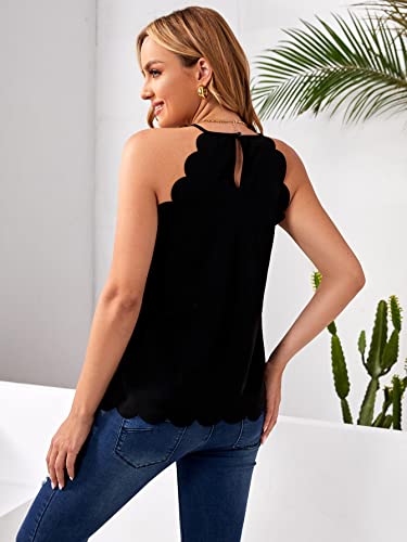 Oyoangle Women's Maternity Sleeveless Halter Neck Scallop Trim Pregnancy Cami Tank Top Black L #TOP1