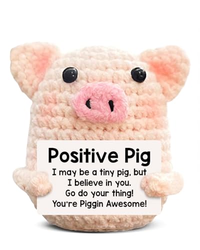WEZADUK Funny Positive Crochet Pig Gifts for Women Friends, Pink Handmade Emotional Support Plush Pig Decor, Cute Mothers Day Birthday Gifts
